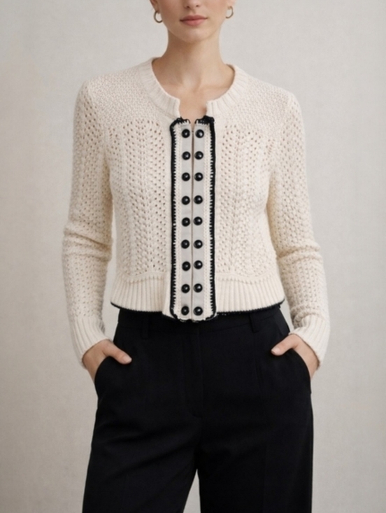 The Limited Sweaters - The Limited Cream Wool Blend Knit Button Front Cardigan Womens Size Medium